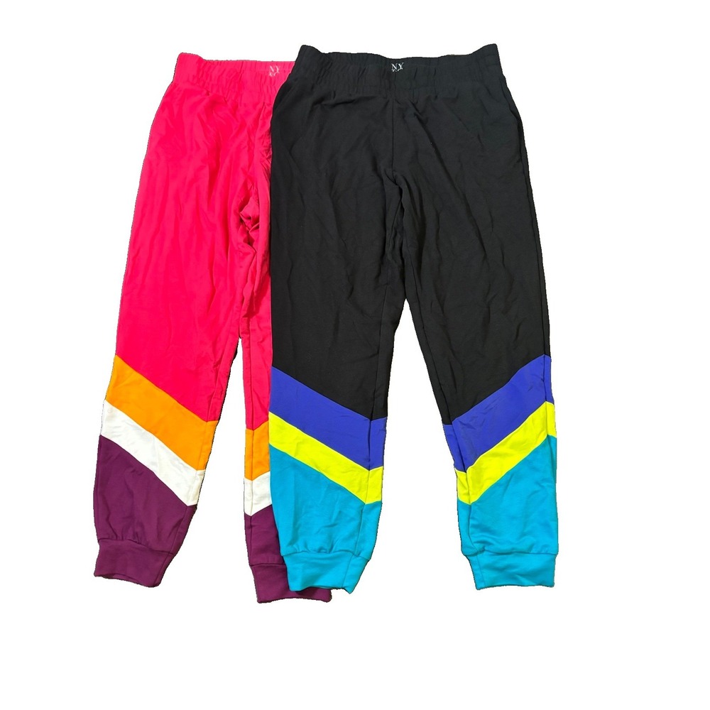 NY&C Colorblock Jogger Sweatpants Womens Size M Pink Orange Chevron Lounge